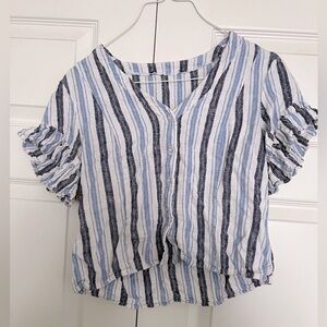 Blue striped crop tops with buttons